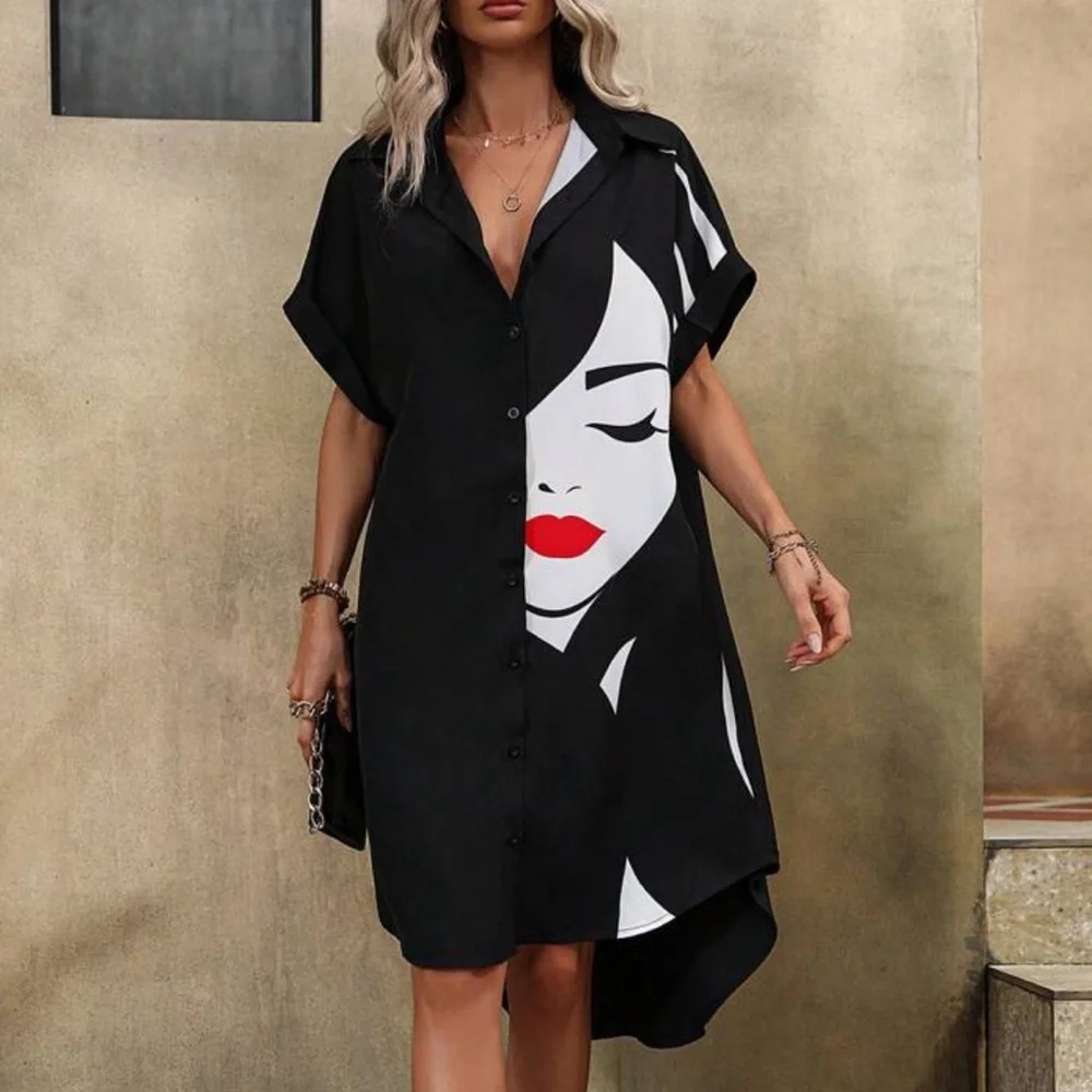 New SHEIN LUNE Figure Graphic Batwing Sleeve Shirt Dress - Picture 3 of 14